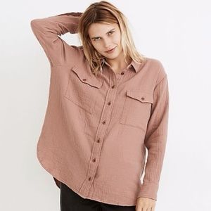 Madewell Lightspun Flap-Pocket Oversized Ex-Boyfriend Shirt pink XL